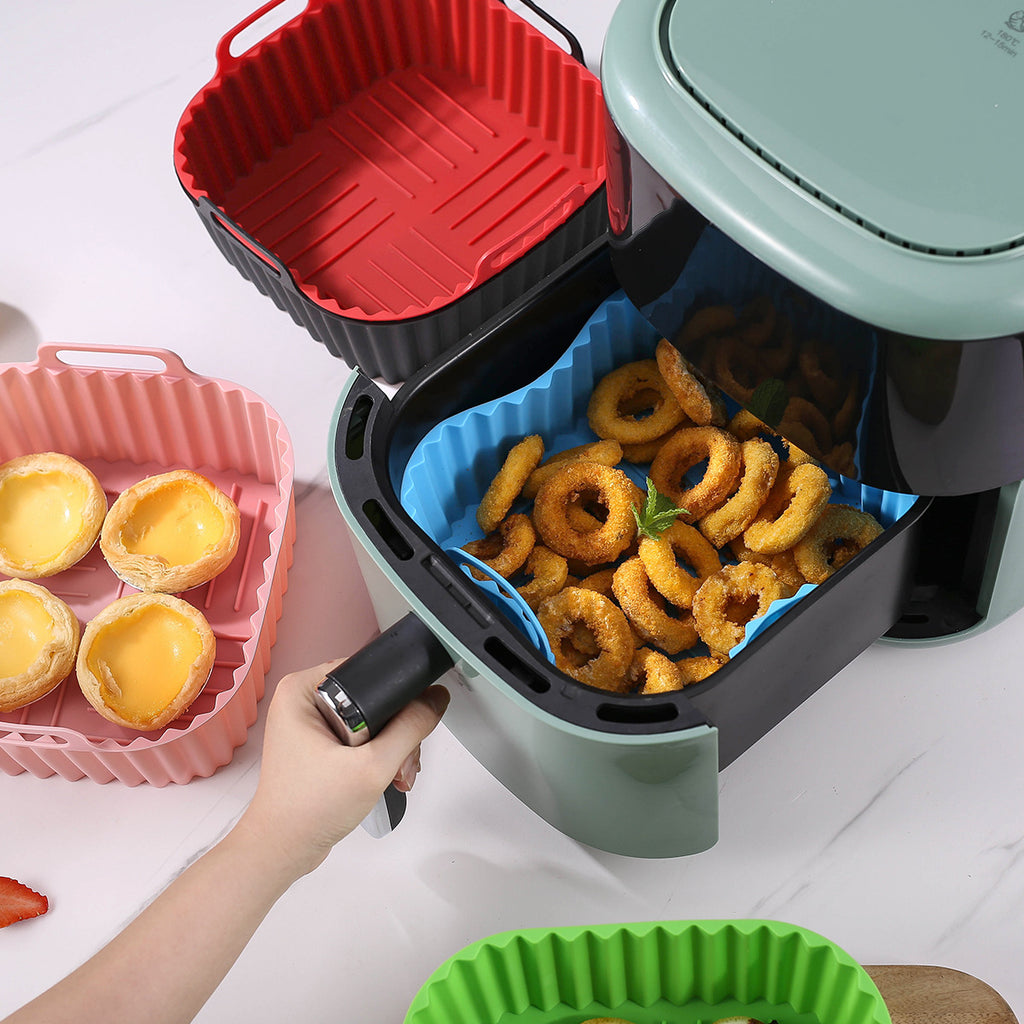No Mess Air Fryer Liners With food grade silicone(2-pack)- Reusable silicone basket | Easy clean | Non stick cooking
