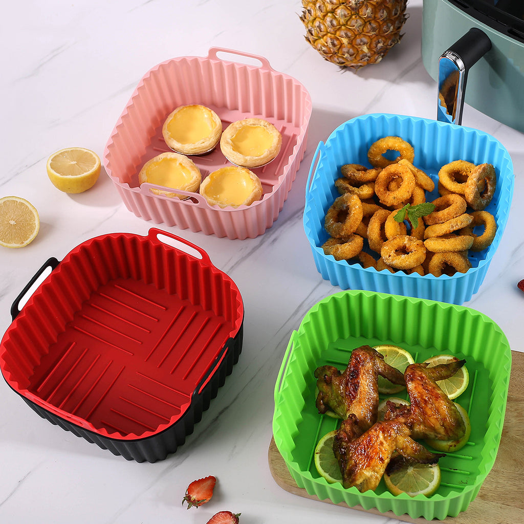 No Mess Air Fryer Liners With food grade silicone(2-pack)- Reusable silicone basket | Easy clean | Non stick cooking